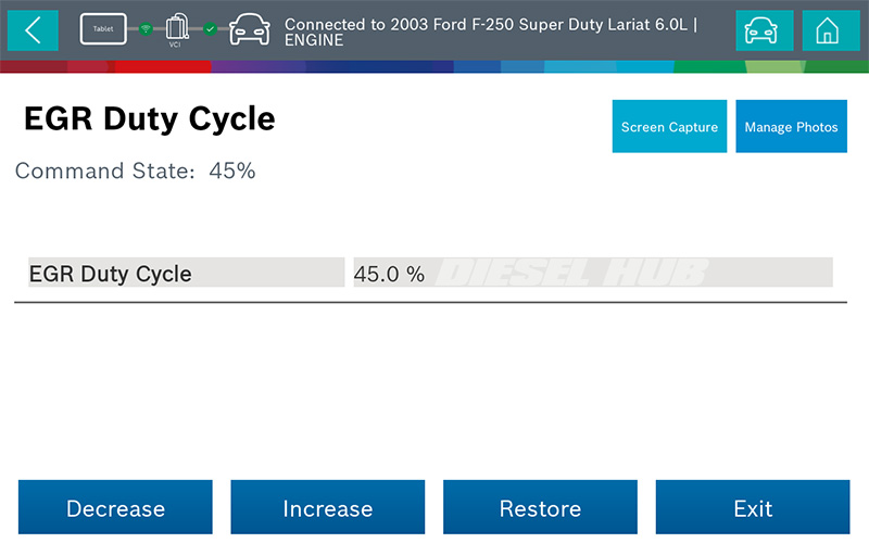 EGR valve duty cycle test bring run on a scantool