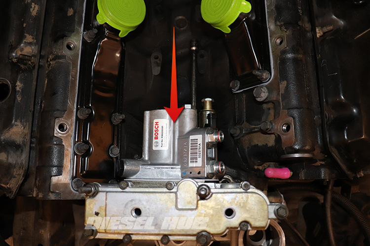 high pressure oil pump location on all 7.3 Power Stroke engines