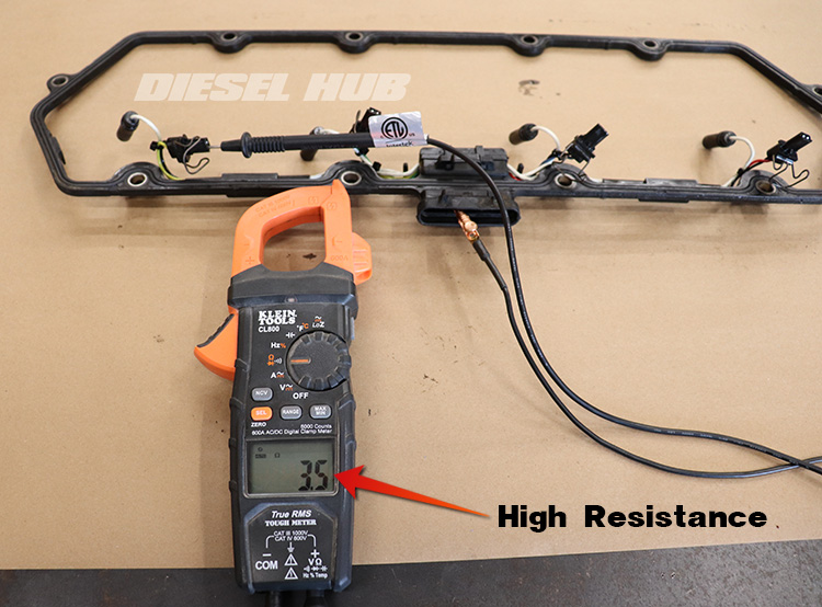 measuring resistance in the under valve cover harness (UVCH)