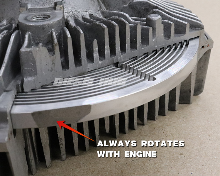 Cutaway view of a viscous fan clutch