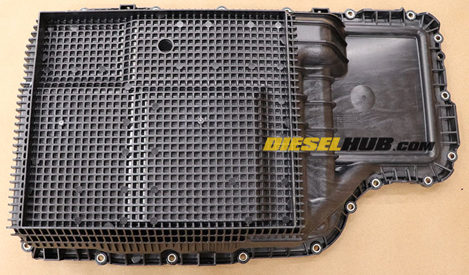 10r140 composite transmission pan, external view