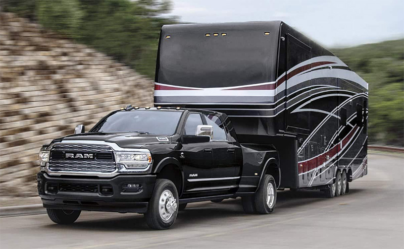 Ram 3500 towing a travel trailer