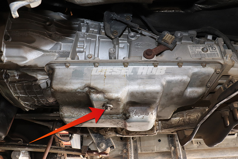 transmission fluid pan drain plug location