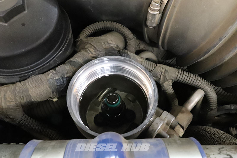 secondary fuel filter housing with filter removed