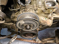 fan, fan clutch, and shroud removed from front of engine