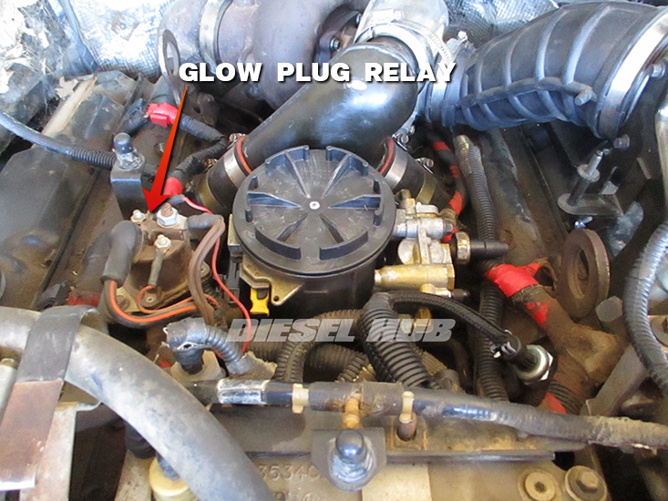 Glow plug relay location on a 7.3 Power Stroke liter diesel engine