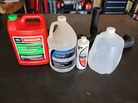 Engine coolant, flush solution, and distilled water